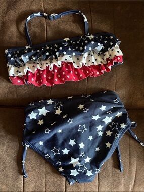 1989 Place Girls Star Ruffle Bikini Set - Navy, White & Red